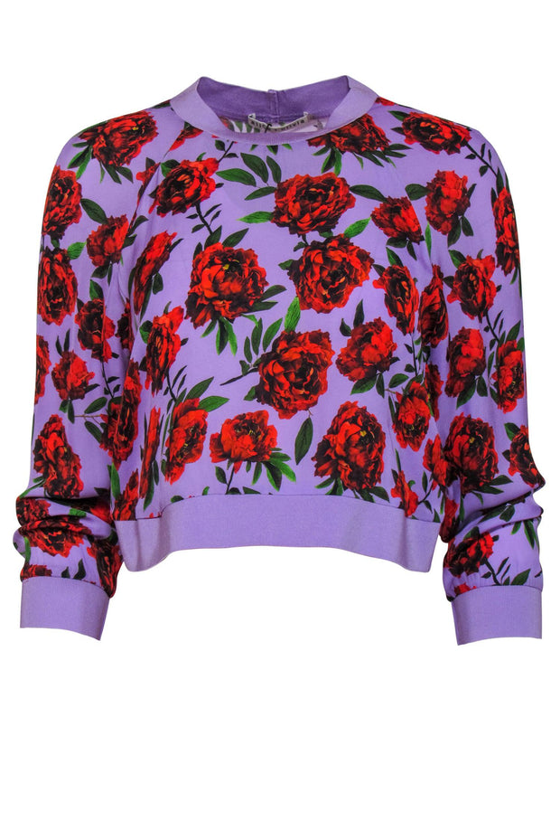 Current Boutique-Alice & Olivia - Purple & Red Rose Print Long Sleeve Blouse Sz XS