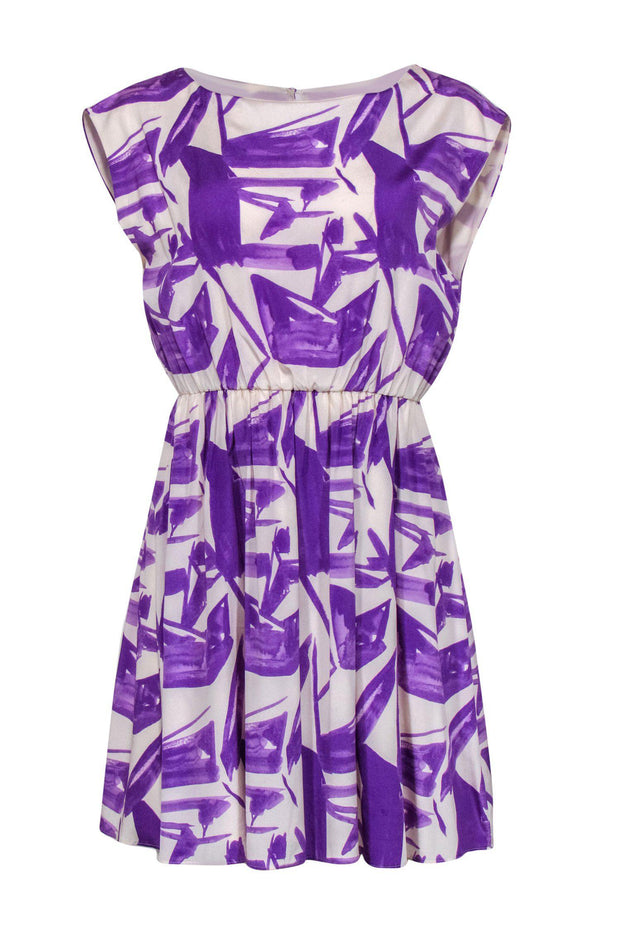 Current Boutique-Alice & Olivia - Purple & White Brushstroke Silk Dress Sz XS