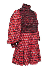 Current Boutique-Alice & Olivia - Red Bohemian Print Mock Neck Dress Sz 0