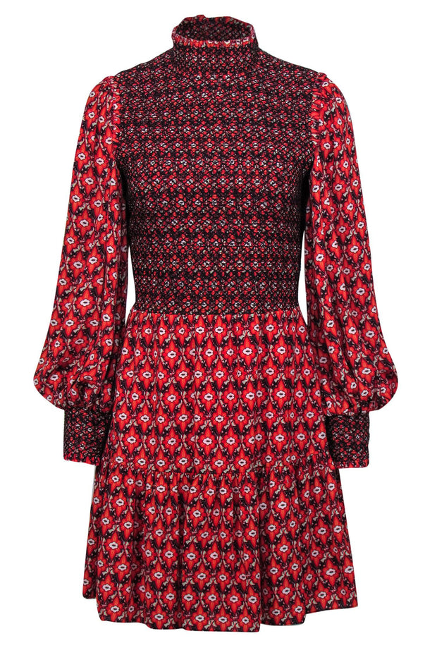 Current Boutique-Alice & Olivia - Red Bohemian Print Mock Neck Dress Sz 12