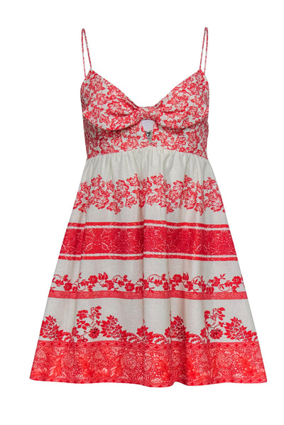 Current Boutique-Alice & Olivia - Red & Cream Floral Linen & Cotton Sundress Sz 0