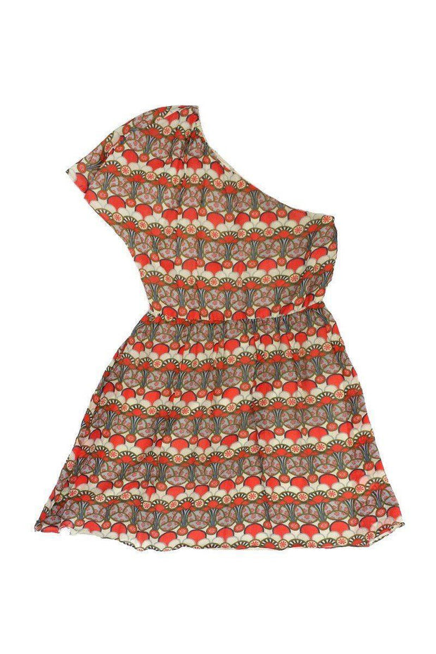 Current Boutique-Alice & Olivia - Red Orange & Green One Shoulder Dress Sz M