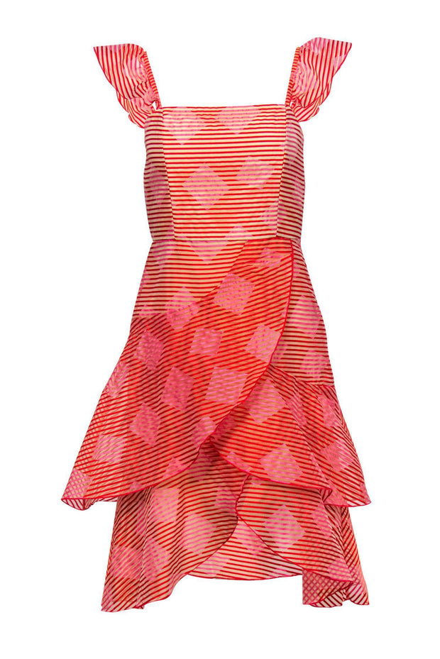 Current Boutique-Alice & Olivia - Red & Pink Striped Cocktail Dress w/ Ruffles Sz 2