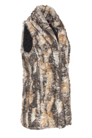 Current Boutique-Alice & Olivia - Tan, White & Grey Marbled Faux Fur Open Vest Sz M