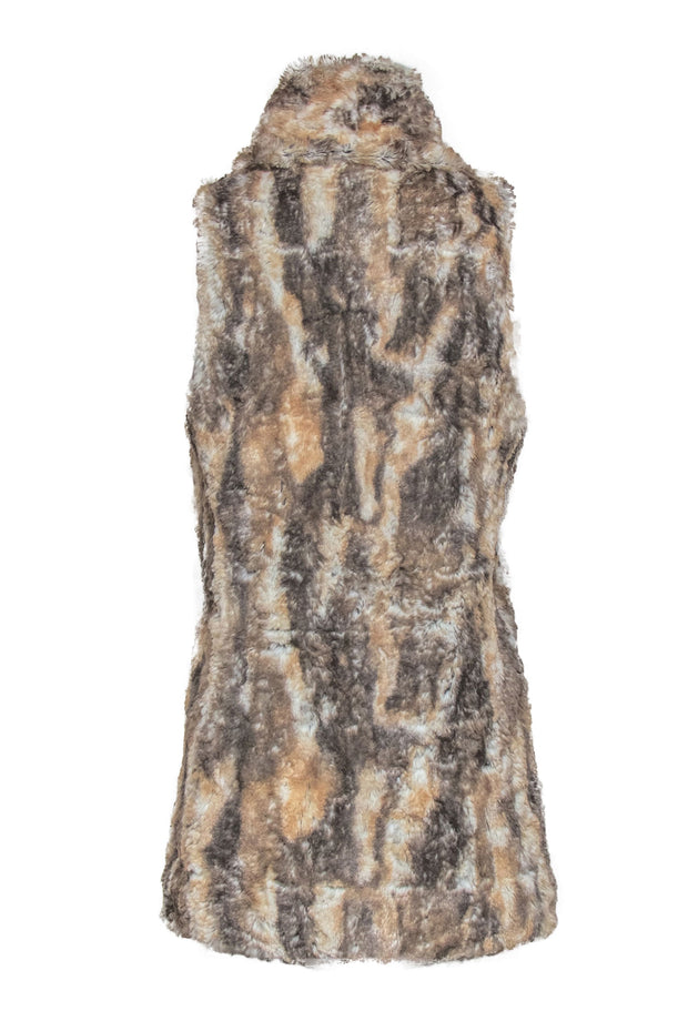 Current Boutique-Alice & Olivia - Tan, White & Grey Marbled Faux Fur Open Vest Sz M