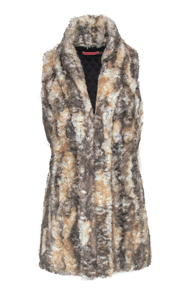 Current Boutique-Alice & Olivia - Tan, White & Grey Marbled Faux Fur Open Vest Sz M