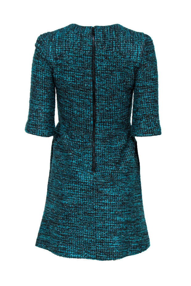 Current Boutique-Alice & Olivia - Teal Metallic Tweed Short Sleeve Fit & Flare Dress Sz 0