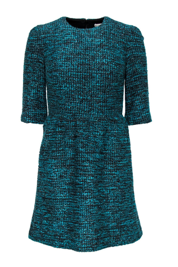 Current Boutique-Alice & Olivia - Teal Metallic Tweed Short Sleeve Fit & Flare Dress Sz 0