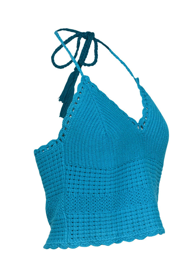 Current Boutique-Alice & Olivia - Turquoise Crochet Halter Crop Top Sz M