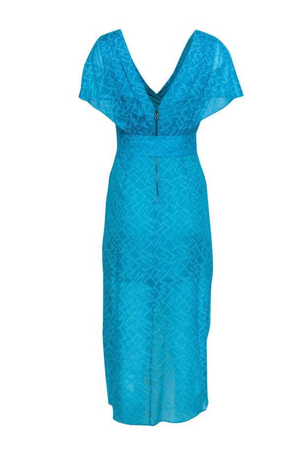 Current Boutique-Alice & Olivia - Turquoise Textured Draped Front Midi Dress Sz 4