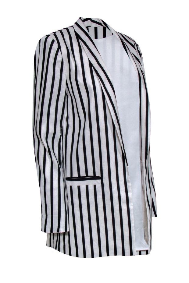 Current Boutique-Alice & Olivia - White & Black Pinstripe Longsleeve Blazer Size 10