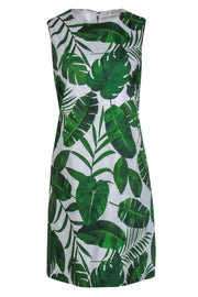 Current Boutique-Alice & Olivia - White & Green Leaf Print Sleeveless Shift Dress Sz 12