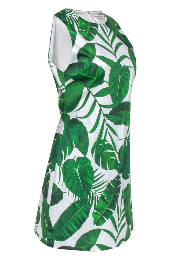 Current Boutique-Alice & Olivia - White & Green Plant Print Sleeveless Mini Dress Sz 4