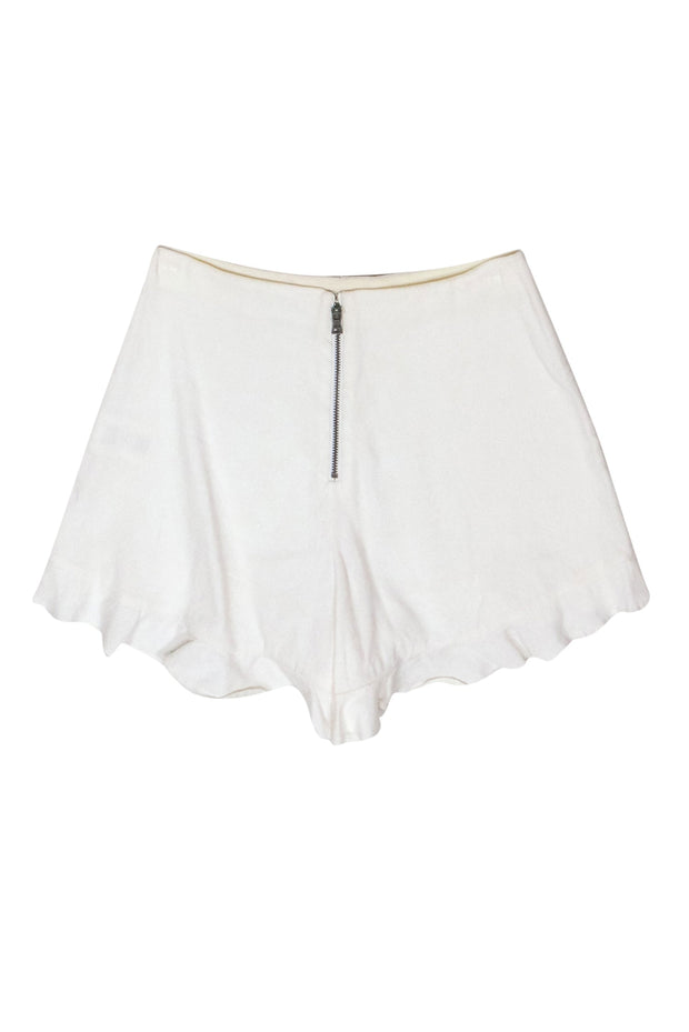 Current Boutique-Alice & Olivia - White Linen High Waisted Ruffle Hem Shorts Sz 0