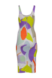 Current Boutique-Alice & Olivia - White & Multicolor Abstract Print Sleeveless Midi Dress Sz 4