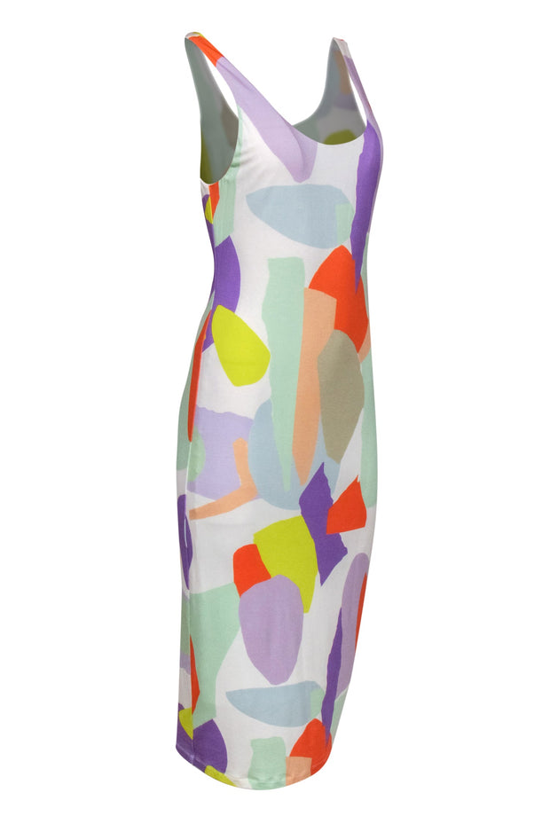 Current Boutique-Alice & Olivia - White & Multicolor Abstract Print Sleeveless Midi Dress Sz 8