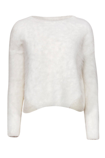 Current Boutique-Alice & Olivia - White Ribbed Rabbit Fur Blend Fuzzy Sweater Sz XS