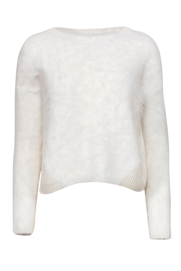Current Boutique-Alice & Olivia - White Ribbed Rabbit Fur Blend Fuzzy Sweater Sz XS