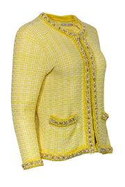 Current Boutique-Alice & Olivia - Yellow Marbled Cardigan w/ Rhinestones & Pearls Sz M