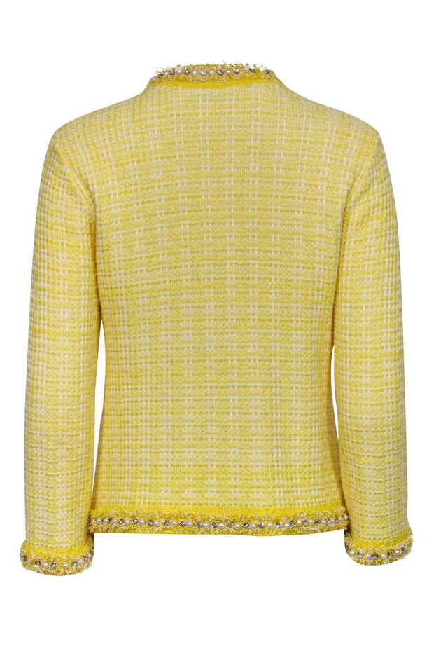 Current Boutique-Alice & Olivia - Yellow Marbled Cardigan w/ Rhinestones & Pearls Sz M