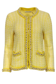 Current Boutique-Alice & Olivia - Yellow Marbled Cardigan w/ Rhinestones & Pearls Sz M