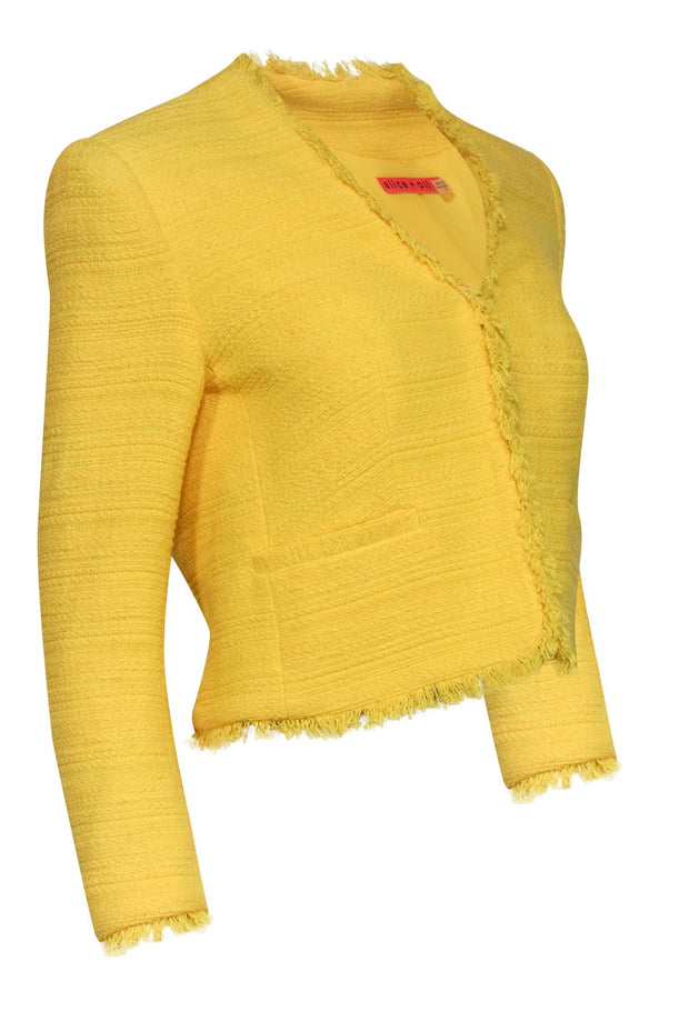 Current Boutique-Alice & Olivia - Yellow Textured Cropped Tweed Blazer Sz S