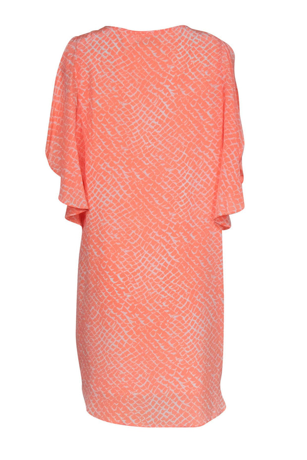 Current Boutique-Alice & Trixie - Neon Coral Snakeskin Print Silk Dress w/ Flutter Sleeves Sz XL