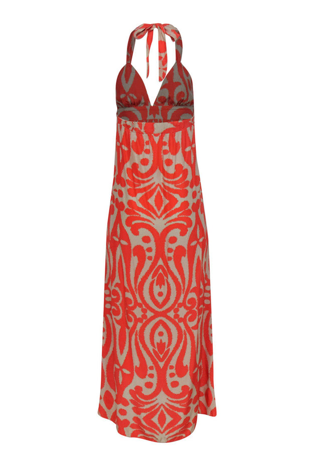 Current Boutique-Alice & Trixie - Orange & Beige Tribal Print Halter Top Silk Maxi Dress Sz XS