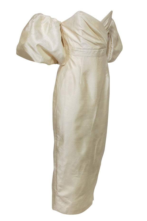 Current Boutique-Alieva – Cream w/ Puff Sleeve Silk Midi Dress Sz M