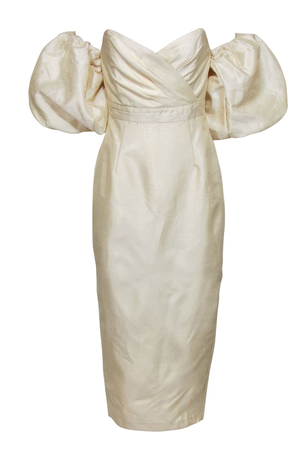 Current Boutique-Alieva – Cream w/ Puff Sleeve Silk Midi Dress Sz M