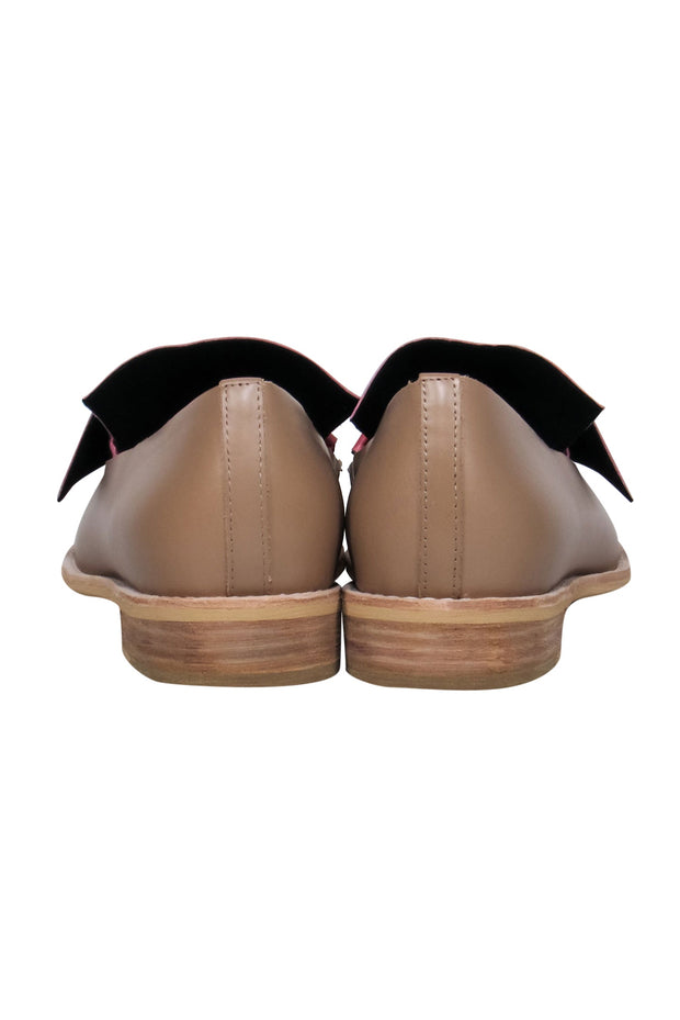 Current Boutique-All Black - Tan & Watermelon Pink Flap Design "Flatbow" Leather Loafers Sz 10