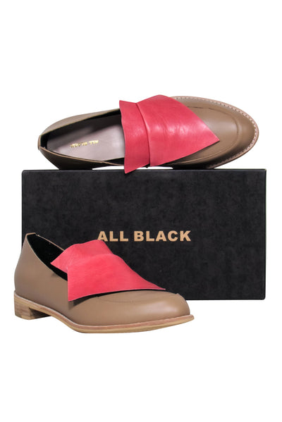 Current Boutique-All Black - Tan & Watermelon Pink Flap Design "Flatbow" Leather Loafers Sz 10