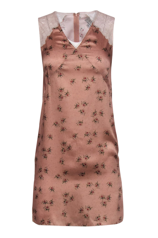 Current Boutique-All Saints - Baby Pink Satin Floral Dress w/ Lace Sz 00