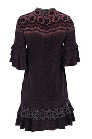 Current Boutique-All Saints - Black, Brown, & Rust Print Ruffle Sleeve & Hem Dress Sz S