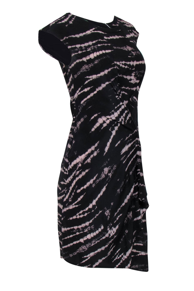 Current Boutique-All Saints - Black & Grey Abstract Print Draped Asymmetrical Sheath Dress Sz 2