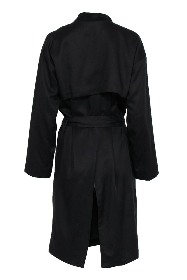 Current Boutique-All Saints - Black Open Front Belted Trench Coat w/ Suede Collar Sz 6