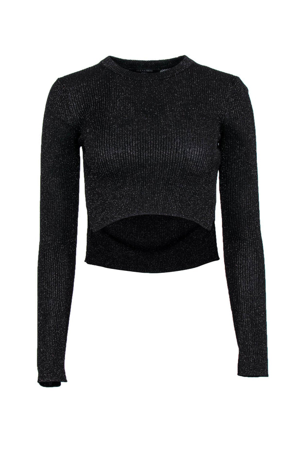 Current Boutique-All Saints - Black Ribbed Sparkly Cropped Sweater Sz S