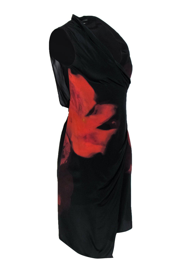 Current Boutique-All Saints - Black & Rust Marbled Silk Draped Dress Sz 2