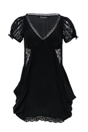 Current Boutique-All Saints - Black Silk & Sheer Lace Draped Mini Dress Sz 8