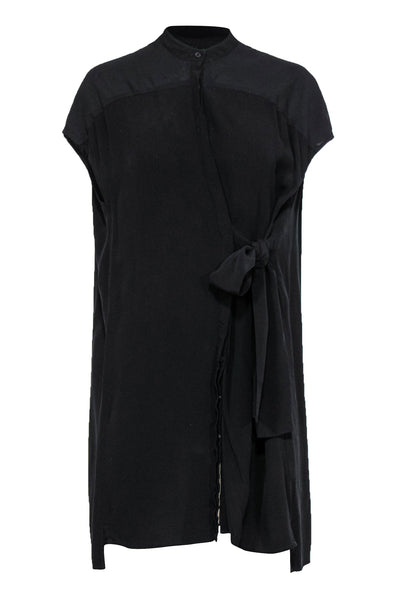 Current Boutique-All Saints - Black Silky Button-Front Shift Dress w/ Sash Sz XS