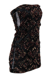 Current Boutique-All Saints - Black Strapless Beaded Bodycon Dress w/ Red & Gold Sequins Sz 4