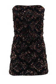 Current Boutique-All Saints - Black Strapless Beaded Bodycon Dress w/ Red & Gold Sequins Sz 4