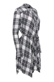 Current Boutique-All Saints - Black & White Plaid Button-Up Belted Shirt Dress Sz S