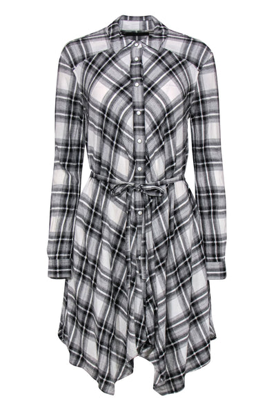 Current Boutique-All Saints - Black & White Plaid Button-Up Belted Shirt Dress Sz S