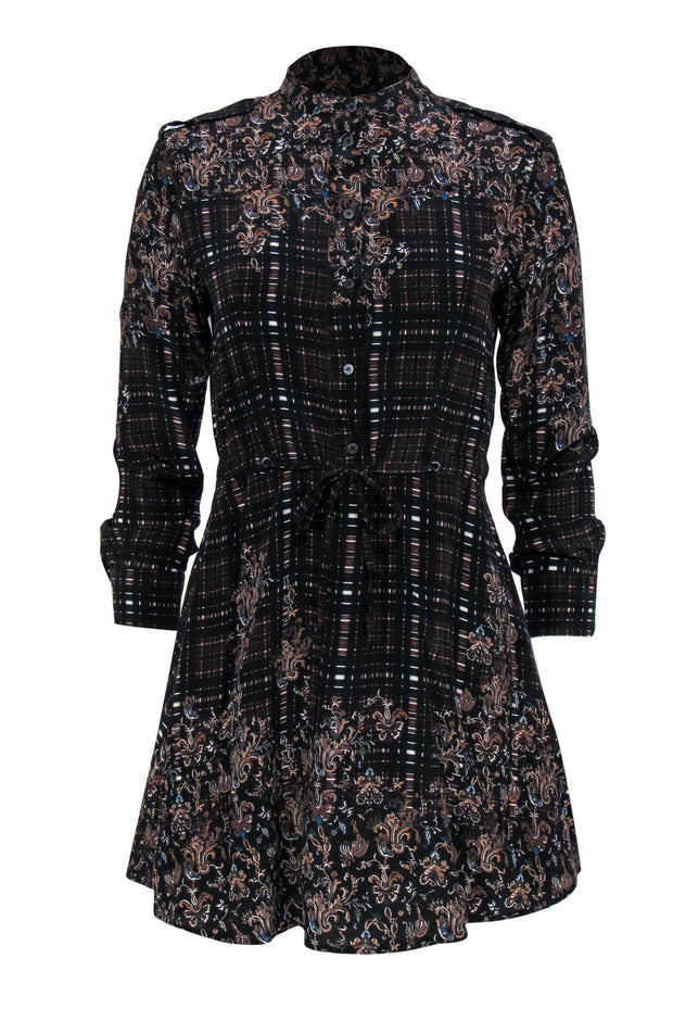 Current Boutique-All Saints - Brown Silk Plaid & Paisley Printed Mini Dress Sz 4