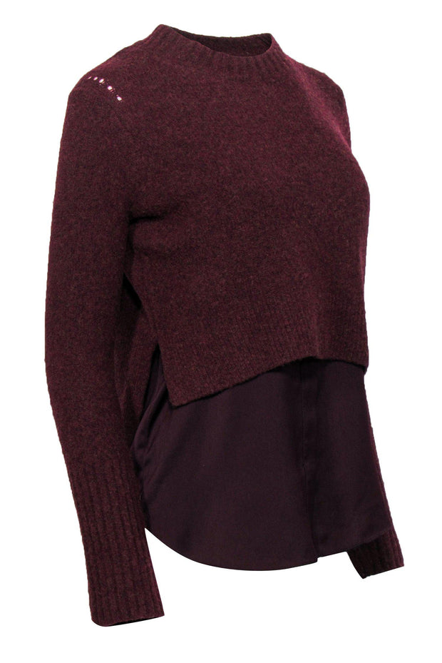 Current Boutique-All Saints - Burgundy Knit Cropped Knit Sweater w/ Shirt Underlay Sz S