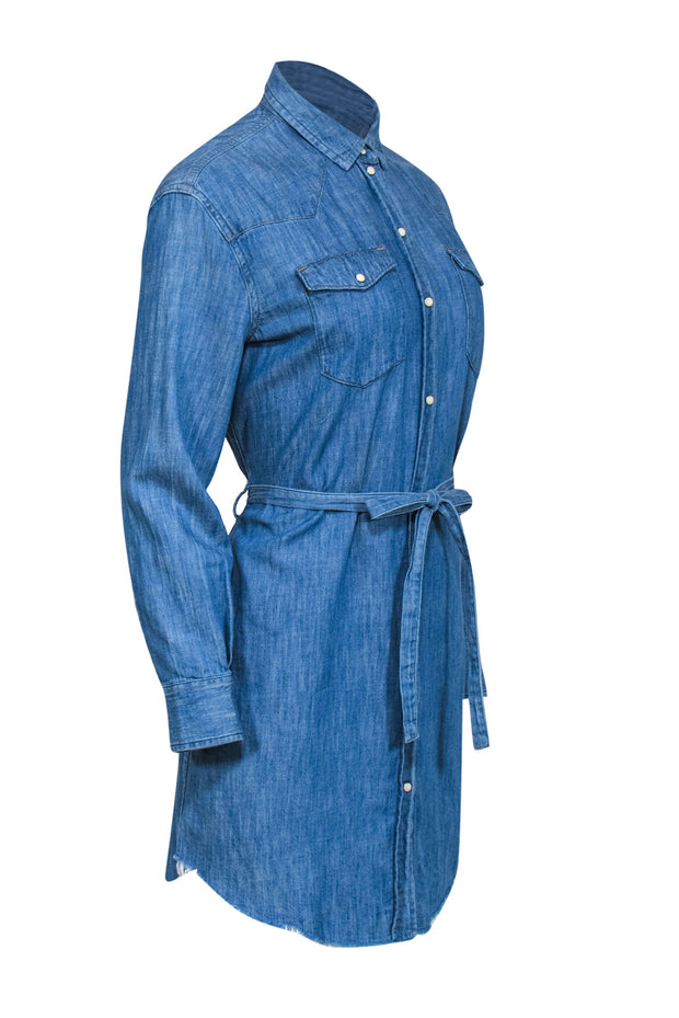 Current Boutique-All Saints - Chambray Snap-Up Belted "Zelda" Shirtdress w/ Frayed Hem Sz M