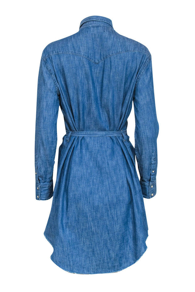 Current Boutique-All Saints - Chambray Snap-Up Belted "Zelda" Shirtdress w/ Frayed Hem Sz M