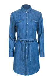 Current Boutique-All Saints - Chambray Snap-Up Belted "Zelda" Shirtdress w/ Frayed Hem Sz M