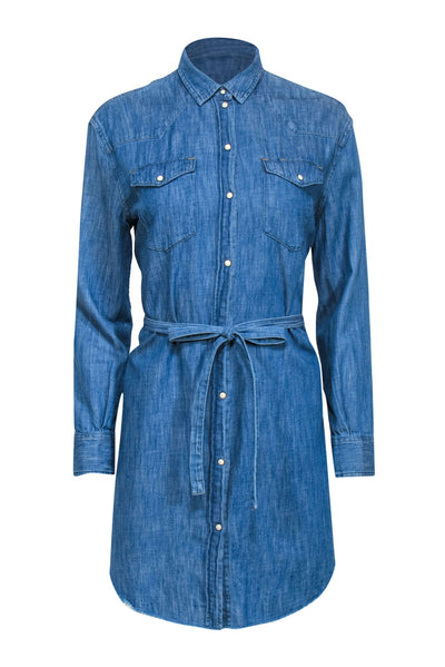 Current Boutique-All Saints - Chambray Snap-Up Belted "Zelda" Shirtdress w/ Frayed Hem Sz M